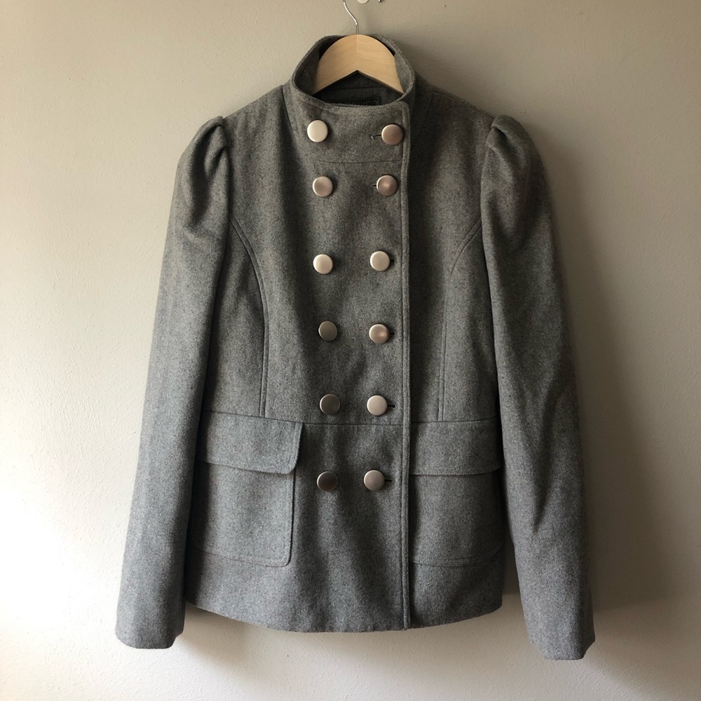 Gray Wool Blend Coat, Double Breasted, Size Medium, Preppy, Classic, Fall Winter